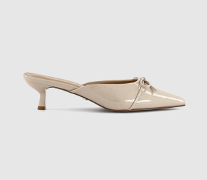 OFFICE Womens Maya Bow Detail Court Mules Bone Patent White, 4