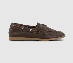 OFFICE Womens Fender Lace Up Boat Shoes Brown Leather, 4
