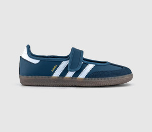 adidas Womens Samba Jane Ballet Trainers Crew Navy White Gold Metallic In Blue, 7