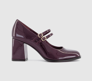 OFFICE Womens Manhattan Double Strap Heeled Mary Janes Burgundy Patent Red, 4