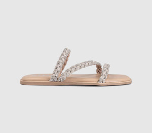 OFFICE Womens Sapphire Asymmetric Embellished Slide Silver Multi, 5