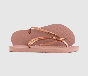 Havaianas Womens Slim Logo Metallic Flip Flops Golden Blush Red, 3/4