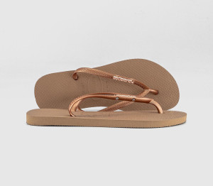 Havaianas Womens Slim Logo Metallic Flip Flops Rose Gold Multi, 6/7