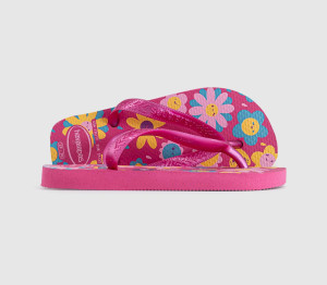 Havaianas Kids Flores Flip Flops Pink Floral Gum, 12 Youth