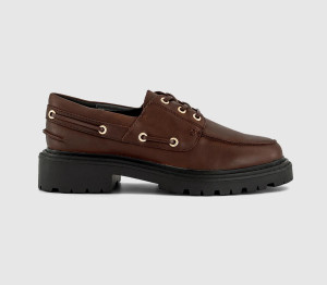 OFFICE Womens Flare Lace Up Chunky Boat Shoes Brown Leather, 5