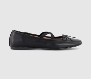 OFFICE Womens Fate Elastic Cross Strap Square Toe Ballerina Flats Black, 6