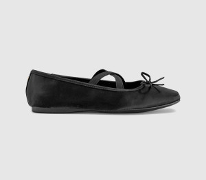 OFFICE Womens Fate Elastic Cross Strap Square Toe Ballerina Pumps Black Satin, 7