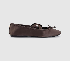OFFICE Womens Fate Elastic Cross Strap Square Toe Ballerina Flats Brown Satin, 9
