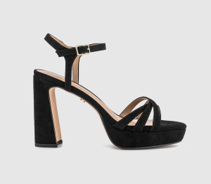 OFFICE Womens Hype Two Part Platform Heeled Sandals Black Faux Suede, 6