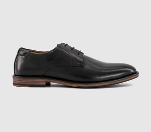 OFFICE Mens Mccarthy Plain Toe Derby Shoes Black Leather, 8