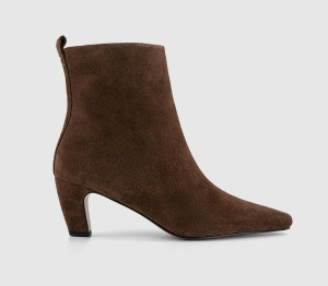 OFFICE Womens Addison Curve Heel Ankle Boots Brown Suede, 3
