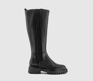 OFFICE Womens Kody Knee High Chelsea Boots Black Leather, 8