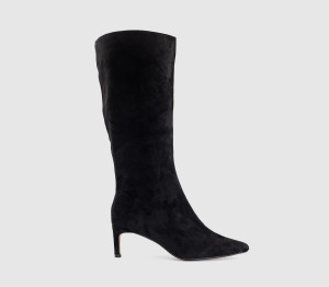 OFFICE Womens Karina Kitten Heel Knee High Boots Black Faux Suede, 7