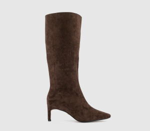 OFFICE Womens Karina Kitten Heel Knee High Boots Brown Faux Suede, 4