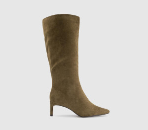 OFFICE Womens Karina Kitten Heel Knee High Boots Olive Faux Suede Green, 3