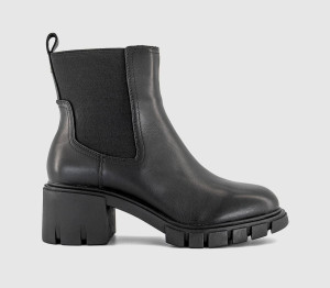 OFFICE Womens Albany Heeled Platform Ankle Boots Black Leather, 5