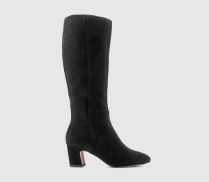 OFFICE Womens Karlie Block Heel Knee High Boots Black Faux Suede, 6