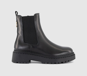OFFICE Womens Amber Chunky Chelsea Ankle Boots Black Leather, 6