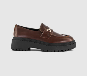 OFFICE Womens Fletcher Chunky Double Rand Snaffle Loafers Brown Leather, 5