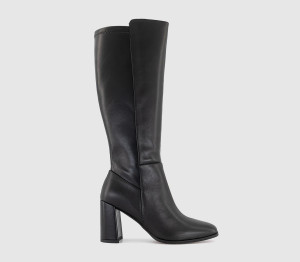 OFFICE Womens Krissie Stretch Back Heeled Knee Boots Black Leather, 6
