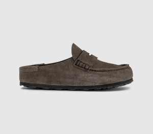 Birkenstock Womens Naples Wrapped Loafers Suede Concrete Gray Grey, 7