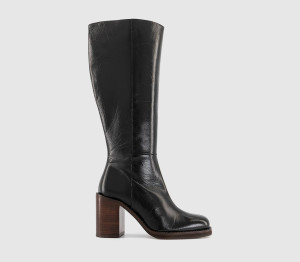 OFFICE Womens Kora Heeled Platform Knee High Boots Black Leather, 5