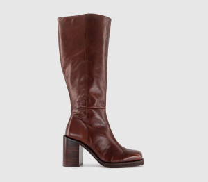 OFFICE Womens Kora Heeled Platform Knee High Boots Tan Leather, 6