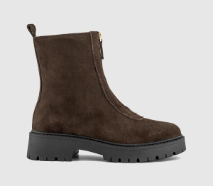 OFFICE Womens Atticus Front Zip Chunky Boots Brown Suede, 5