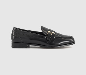 OFFICE Womens Fernando Double Strap Detail Loafers Black Leather, 5