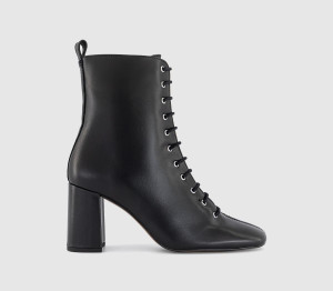 OFFICE Womens Ada Lace Up Block Heel Boots Black Leather, 5