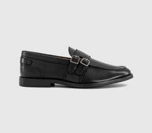 OFFICE Mens Melbourne Monk Strap Loafers Black Leather, 10