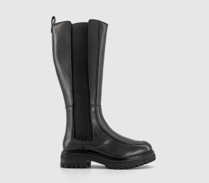OFFICE Womens Kasper Cleated Knee High Chelsea Boots Black Leather, 6