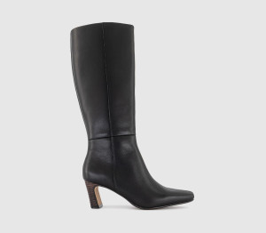 OFFICE Womens Kallie Set Back High Heel Knee Boots Black Leather, 5