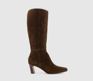 OFFICE Womens Kallie Set Back High Heel Knee Boots Brown Suede, 6