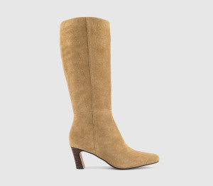 OFFICE Womens Kallie Set Back High Heel Knee Boots Beige Suede Natural, 8