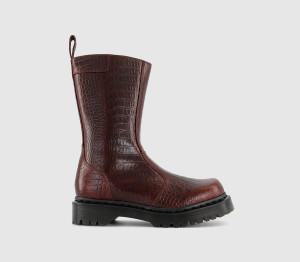 Dr. Martens Womens Rejena High Boots Mocha Brown Analine Croc, 4