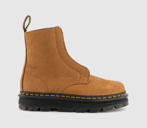 Dr. Martens Womens Zebzag Laceless Wool Lined Boots Desert Brown Milled Nubuck WP, 4