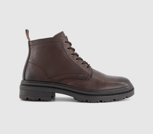 OFFICE Mens Bowie Chunky Leather Lace Boots Brown, 6