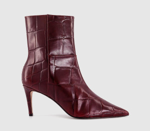 OFFICE Womens After Party Stiletto Ankle Boots Burgundy Croc Leather Red, 6