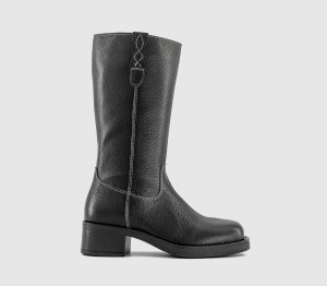 OFFICE Womens Kickstart Chunky Calf Boots Black Leather, 6