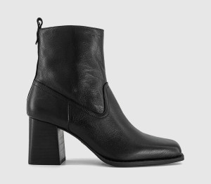 OFFICE Womens Arcadia Square Toe Block Heel Ankle Boots Black Leather, 6