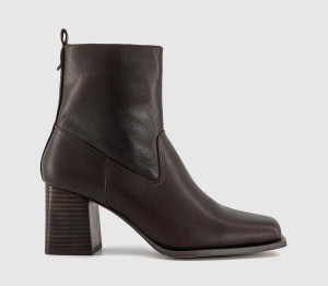 OFFICE Womens Arcadia Square Toe Block Heel Ankle Boots Brown Leather, 7