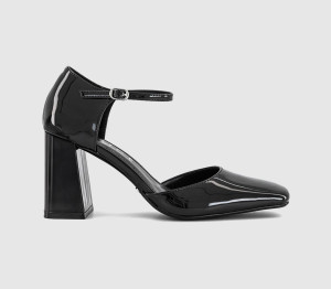 OFFICE Womens Mirelle Two Part Square Toe Block Heels Black Patent, 8