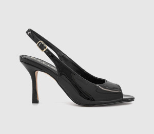OFFICE Womens Mascara Slingback Peep Toe Heels Black Patent, 6