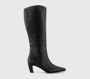 OFFICE Womens Kensington Curve Heel Knee High Boots Black Leather, 3