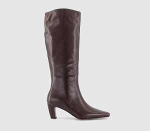 OFFICE Womens Kensington Curve Heel Knee High Boots Brown Leather, 6