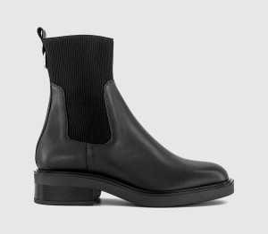 OFFICE Womens Aero Ribbed Chelsea Ankle Boots Black Leather, 9