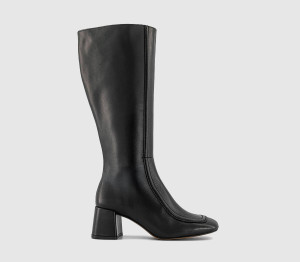 OFFICE Womens Kiri Apron Seam Detail Knee High Boots Black Leather, 5