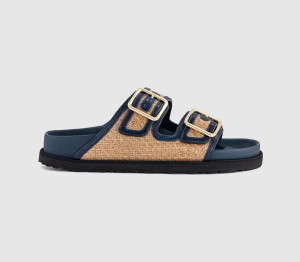 1774 BIRKENSTOCK Womens Arizona Framed Raffia Sandals Raffia Navy In Blue, 3