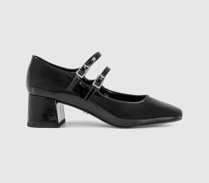 OFFICE Womens Mercy Double Strap Heeled Mary Janes Black Patent, 4